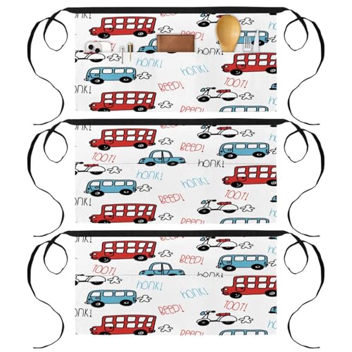 Tablier court de chef lot de 3 avec 3 poches pour cuisine et bistrot