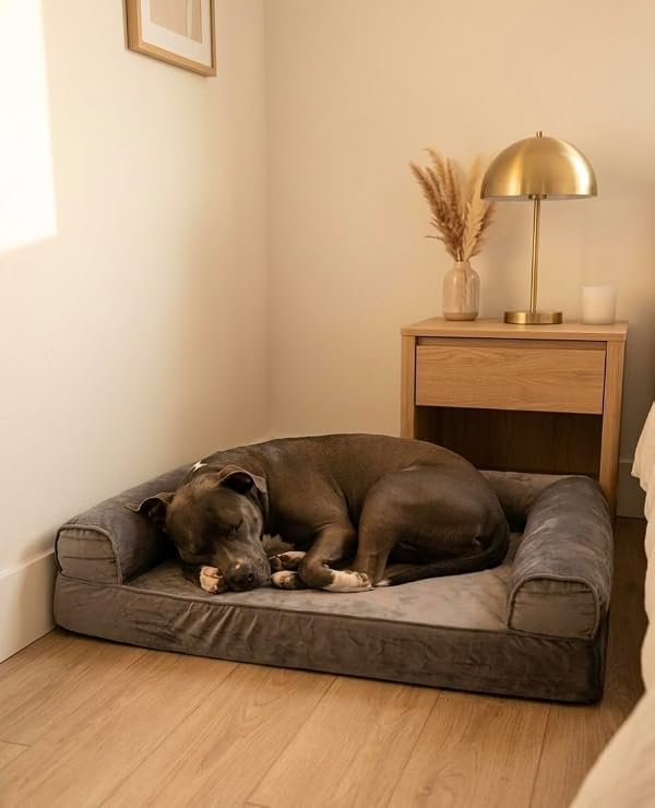 Orthopedic Dog Bed for Medium & Large Dogs – Calming Plush Sofa-Style Pet Bed with Washable Cover, Anti-Odor Foam & Supportive Dual-Layer Cushion (Gray, Large) by BBNMS - Image 4