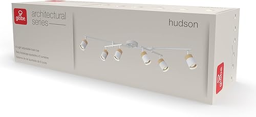 Miniatura 10 de Globe Electric 64000055 - Iluminación de riel de 6 luces de 42", barra central doble giratoria, color blanco mate, acentos en tono madera, luz de