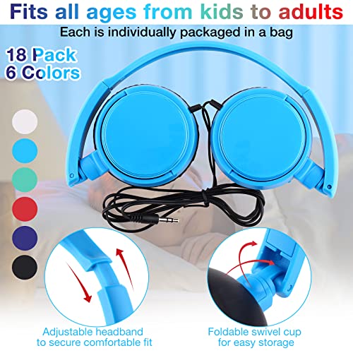 Image of Yunsailing 18 Pack Classroom Headphones Bulk, Wired Headphones,Multicolor | Student School Supplies, Individually Wrapped, Adjustable, over Ear Head Earbuds, for Laptop PC Computer