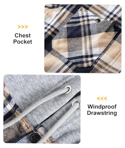 Little Beauty Men's Flannel Hoodie Shirt Long Sleeve Plaid Shirt Casual Classic Checkered Hooded Shacket4