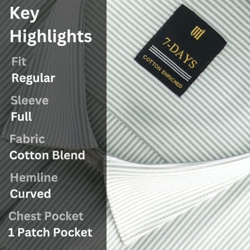 Image of 7-DAYS Men's Premium Striped Formal Shirt - Cotton Rich, Regular Fit, Full Sleeve, with Pocket, Wrinkle Resistant - Stylish Office & Everyday Wear.