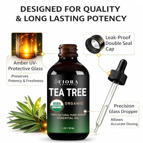 Image of Tea Tree Oil - 100% Pure Organic Tea Tree Essential Oil for Skin, Face, Hair, Scalp, Nails, and Toenail - 1 fl oz - By Fiora Naturals