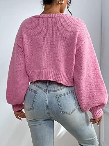 Image of SHENHE Women's Pearl Beaded Open Front Cardigan Oversize V Neck Drop Shoulder Cropped Sweater
