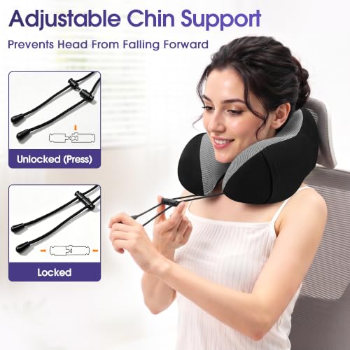 Image of CloudBliss Travel Pillow for Airplane, Memory Foam Neck Pillow for Travel, Compact Flight Pillow with Eye Mask, Earplugs, Carry Bag, Travel Neck Pillow for Long Flight Sleep, Plane Accessories, Black