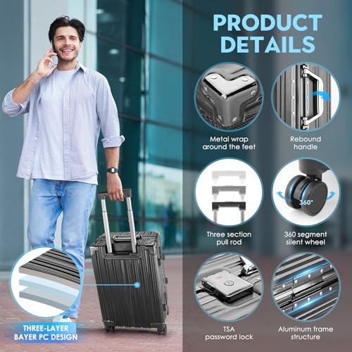 2-Piece Zipperless Luggage Set | 20/28 Inch Airline Approved | TSA Lock, Scratch-Proof Hardshell & Silent Wheels | Lightweight Carry-On for Business Travel (BLACK)2