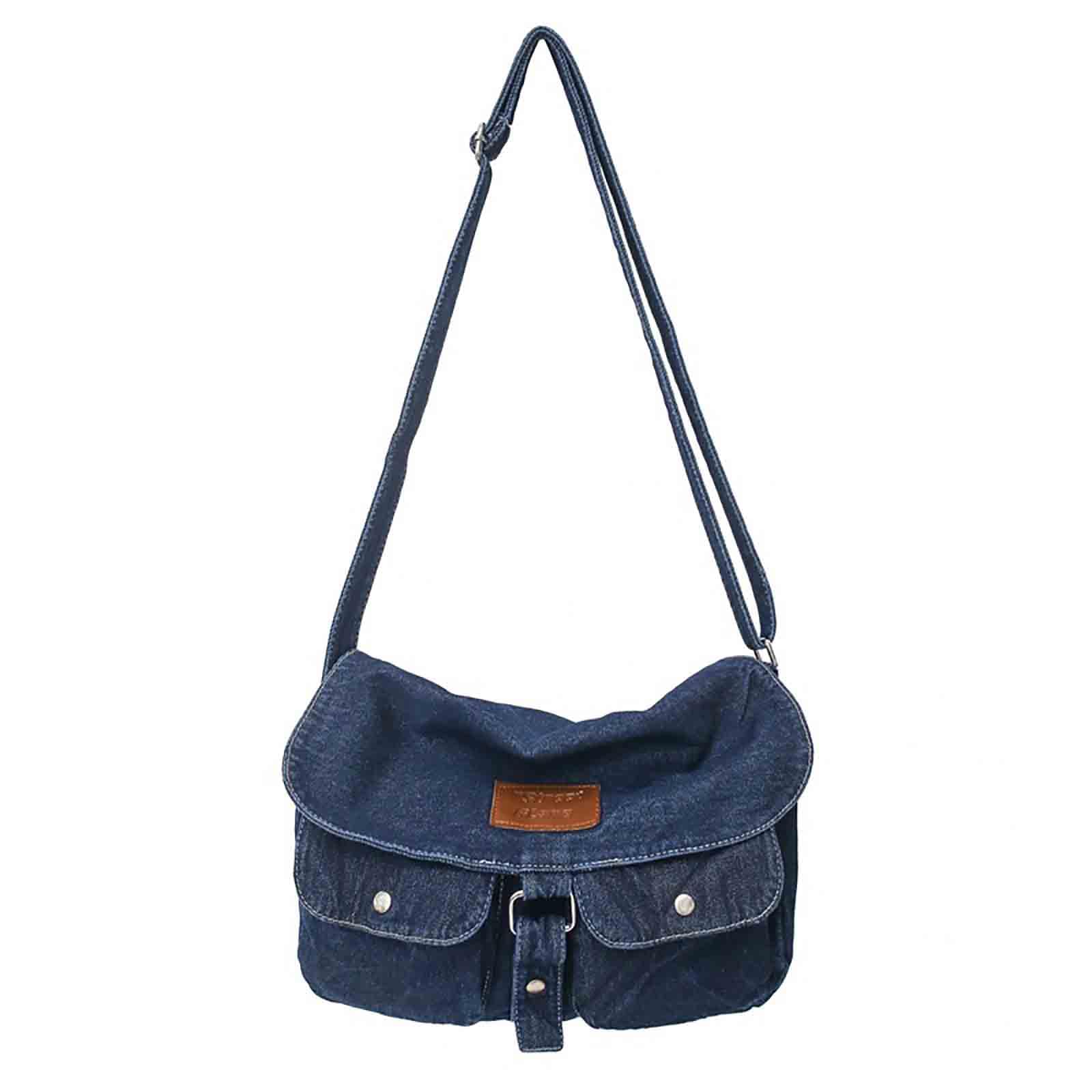 Fashion denim handbag shoulder bag large capacity retro Messenger bag bag for men and women (Denim Dark Blue)
