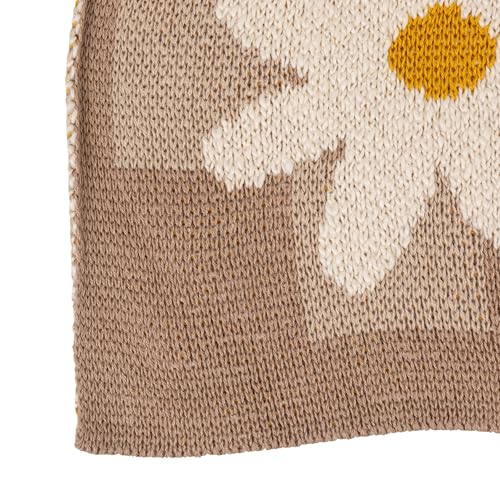 Image of Creative Co-Op Cotton Knit Baby Blanket with Daisies and Check Pattern, Multicolor
