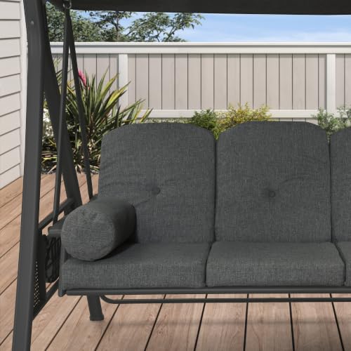Image of PURPLE LEAF Patio Swing 3-Seat with Stand and Adjustable Canopy, Dark Gray