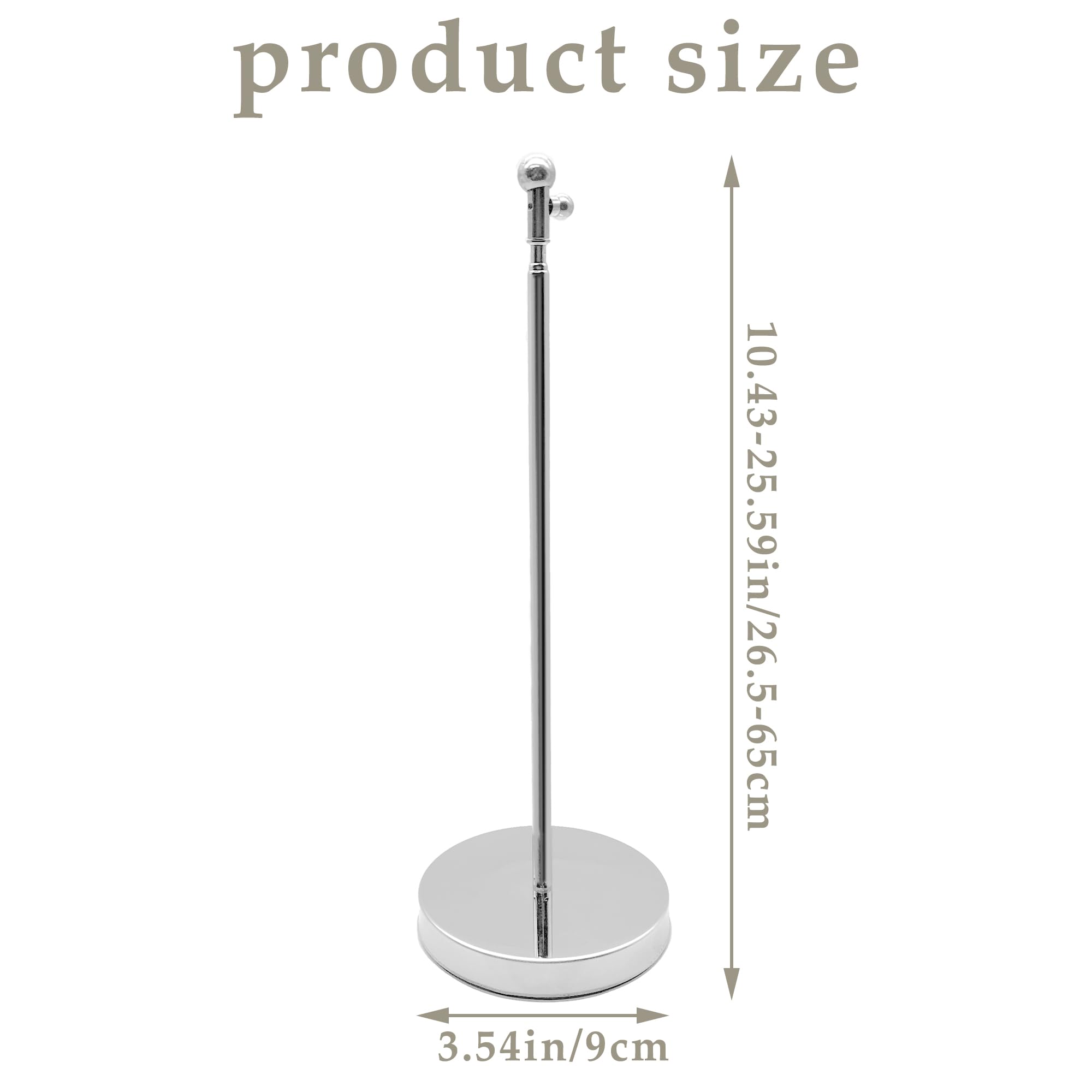 Supporto per Bandiera da Tavolo In Acciaio Inox con Base, Asta Telescopica per Bandiera da Tavolo Telescopica: 26-65cm per Tavolo, Ufficio Domestico, Feste (Argento)