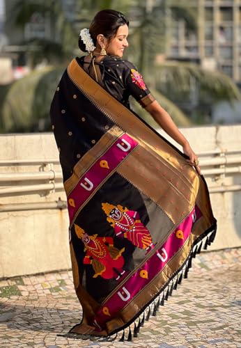 Image of SGF11 Women's Kanjivaram Paithani Silk Saree With Unstitched Blouse Piece