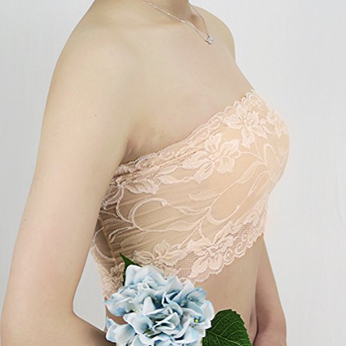LUOEM 3pcs Women's Floral Lace Tube Top Stretchy Strapless Non-Padded Bandeau, Black, White, Skin, X-Large3