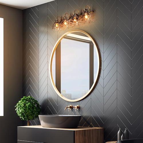 Image of KSANA Bathroom Light Fixtures, 31 inch Large Vanity Lights Over Mirror 4 Light Bathroom Lighting with Textured Glass Mid-Century Modern Vanity Light for Dressing Room, Powder Room