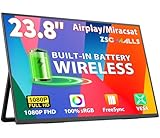 ZSCMALLS 23.8 Inch Wireless Portable Monitor with Built‑in Battery, 1080P FHD IPS Display, AirPlay & Miracast Screen Casting, No App Needed, USB‑C DP Alt Mode & HDMI, VESA