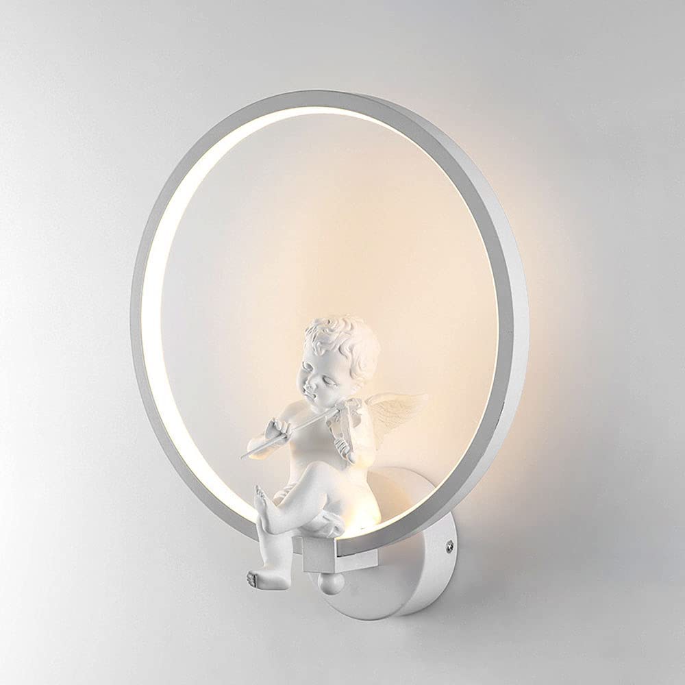 SXECAEPS Nordic Angel Wall Lamp Led Fairy Sconce Light, Modern Acrylic Shade Metal Headboard Lighting Fixture Sconces for Bedroom Bedside Corridor Living Room Hotel/White-3000K