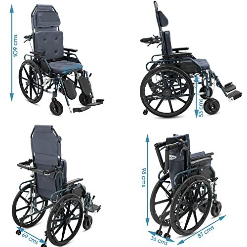 Image of KosmoCare Crest Series Aluminium Recliner Light Foldable Wheelchair with Frame | Wheel chairs for old people | Recliner Wheel chair | Manual Mobility Aid Comfortable 18 inch wide seat |