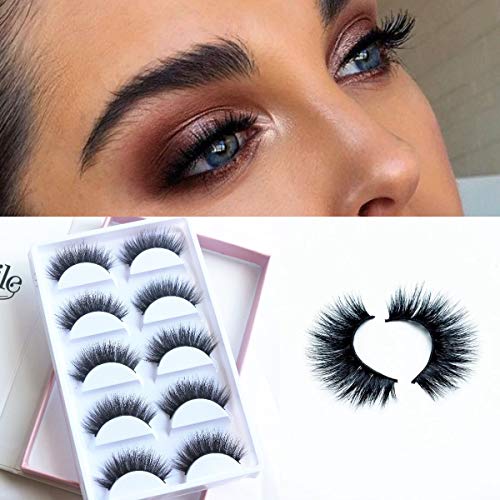Mink Eyelashes 3D Lashes Siberian Mink Lashes Natural Round Look Daily Makeup Wedding Blogger Beauty Black Nature Fluffy Long Soft Reusable 5 Pair Pack (TL1)
