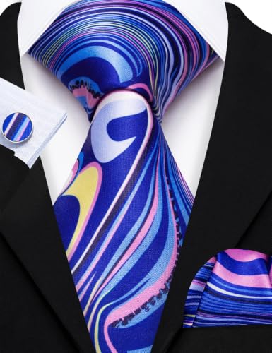 Image of Barry.Wang Designer Mens Tie Sets Silk Necktie Pocket Square Cufflinks