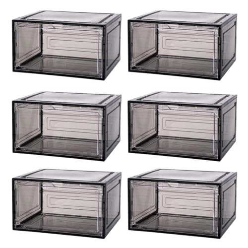 Qomcsrl Cajas para Zapatos con Tapa Abatible, Juego de 6, Apilables de Plástico con Puerta Transparente, Ideales para Guardar y Exhibir Zapatillas, de Fácil Montaje.