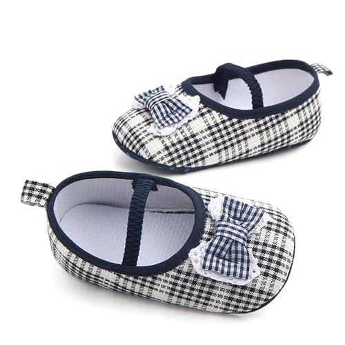 Baby Girls Slipper First Walkers Elastic Band Bow Decoration Princess Black Grid Fashion Cute Crib Shoes 12-18 Months3