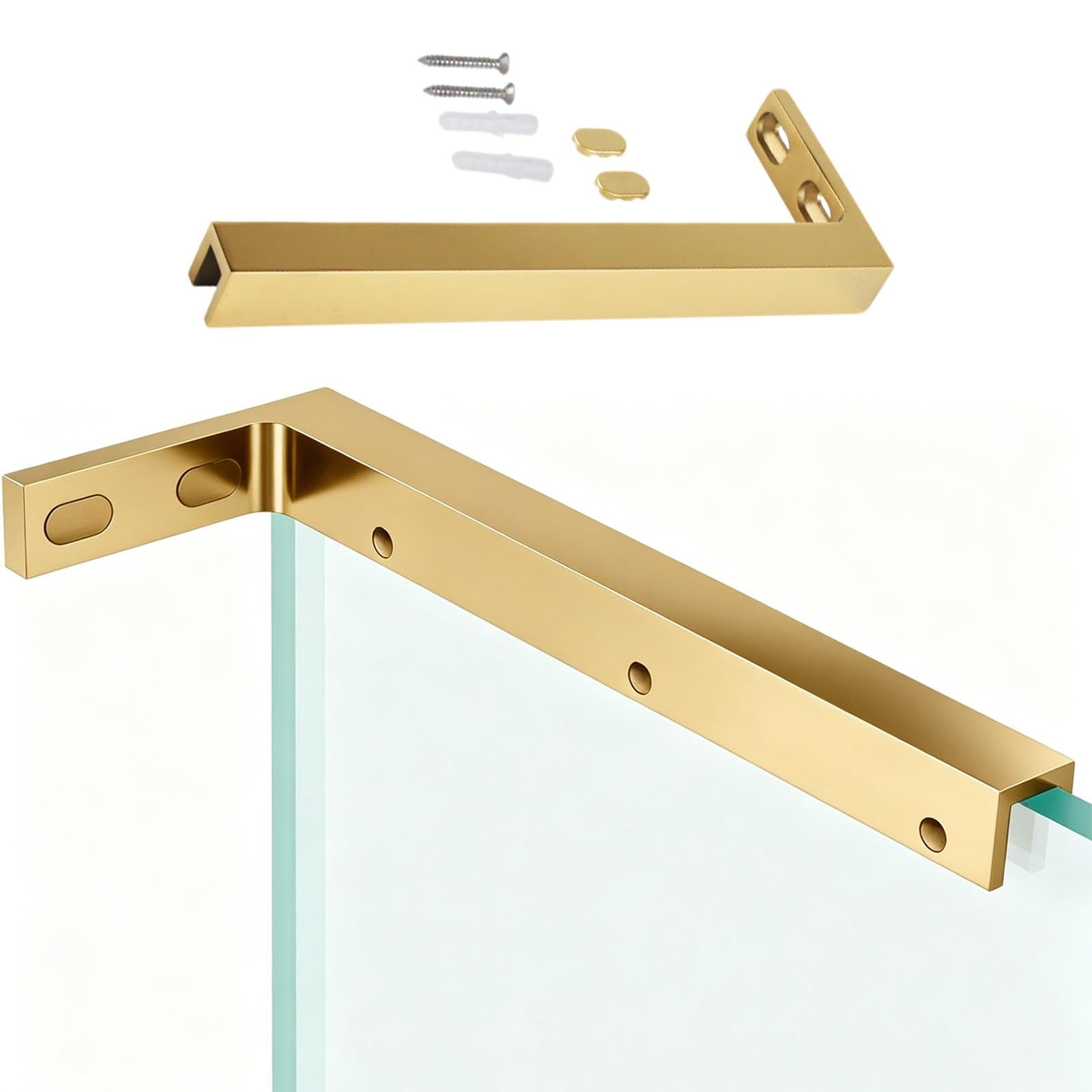 Barra de Soporte para mampara de Ducha, Soporte en L Impermeable para Panel de Vidrio, Abrazadera Estable de Pared a Vidrio, Acabado Plateado Pulido para Cabina de Ducha - 340 mm de Longitud