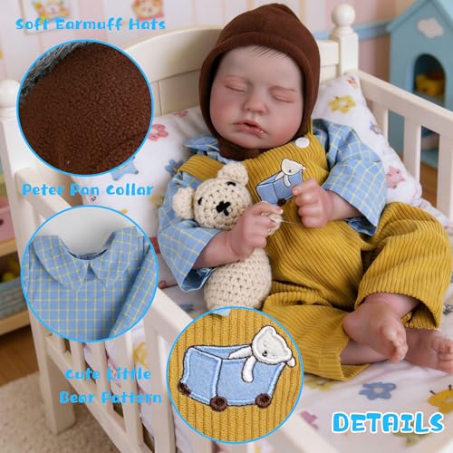 Image of EKOKIZ Reborn Baby Dolls Clothes Baby Boy Clothes Perfectly Cute Newborn Dolls Outfits 17-20 Inches Doll Accessories fit Reborn Doll Newborn Boy