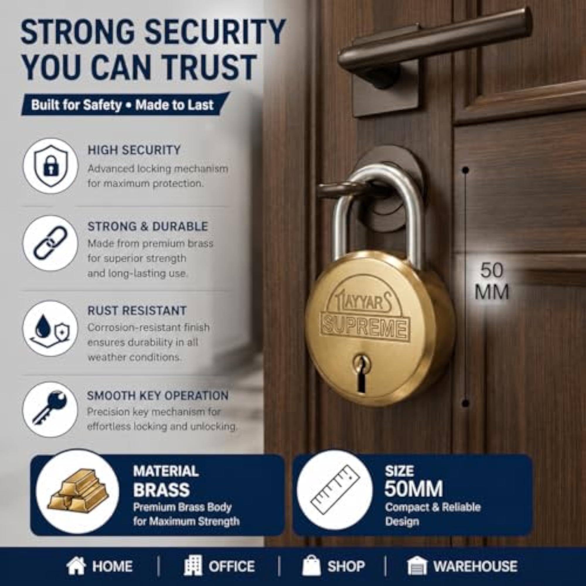 Brass Padlock with 7-Lever High-Security Locking Mechanism