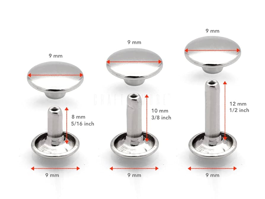 CRAFTMEMORE 9mm Cap x 12mm Post Leather Rivet Double Cap CRAFTMEMORE 9mm Cap x 12mm Post Leather Rivet Double Cap