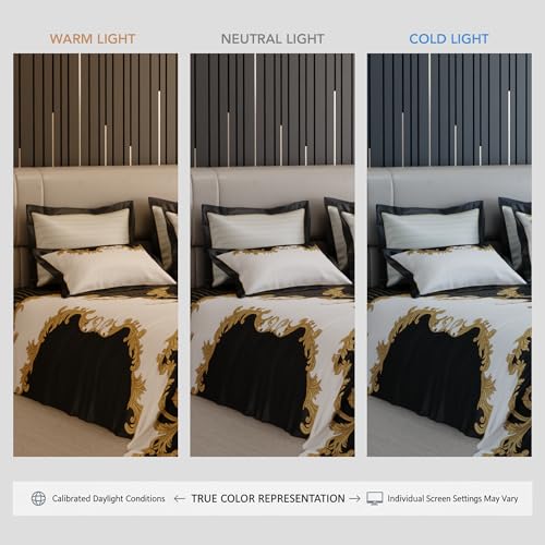 Image of Stoa Paris 300TC UltraSatin Super Size Bedsheet with 4 Pillow Covers, 274cm x 274cm Ideal for King & Double Bed, Gentle on Skin & Hair, Fade & Wrinkle Resistant, Quick Dry, Baroque - Cream, Gold