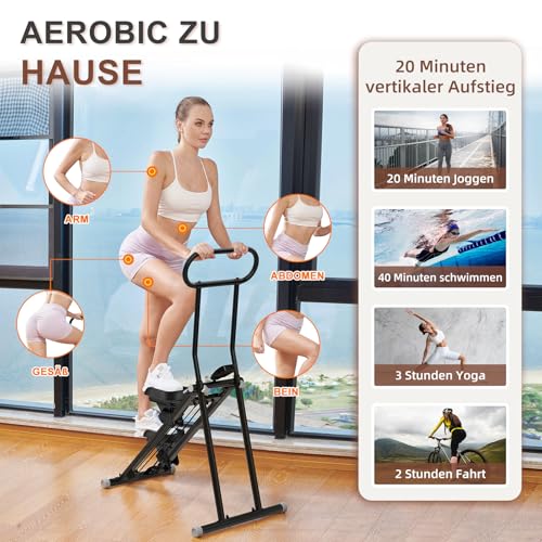 HXD-ERGO Vertical Climbing Machine, Stepper Pedal Portátil Plegable, Cross Trainer con Pantalla LCD para Herramientas, Entrenamiento en Casa, Gimnasio, Manillar Ajustable (Negro) - Imagen 6