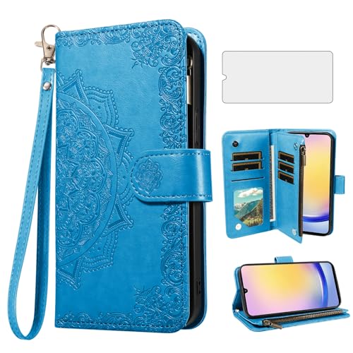 Coque Samsung A52 5G antichoc verre trempé rabat porte-carte A52S bleu