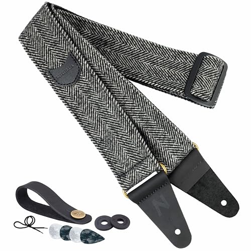 Nefelibata Guitar Strap, Soft Cashmere-containing Fabric Full Grain Leather End Guitar Straps for Bass, Electric and Acoustic Guitars, Come with Free Button, Locks and Guitar Picks