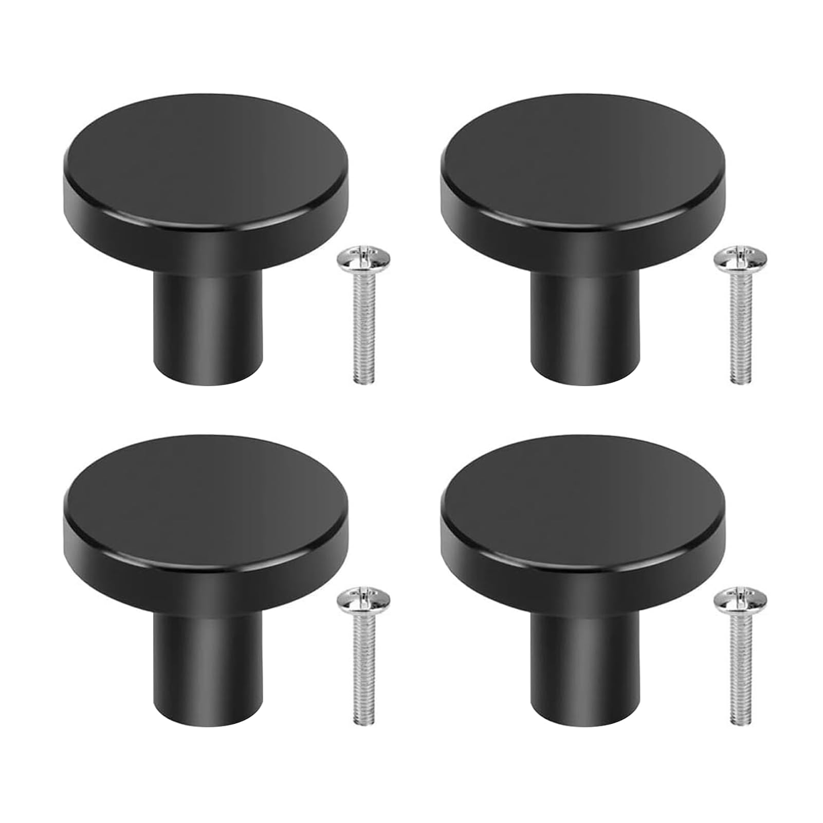 Xelmorant 4 Pcs Black Round Cabinet Knobs, Durable Stainless Steel Drawer Pulls for Kitchen, Wardrobe and Furniture, Black Door Knobs