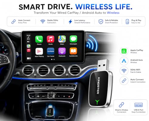 Image of KINGSTER 2-in-1 Wireless CarPlay & Android Auto Adapter for OEM Wired Cars
