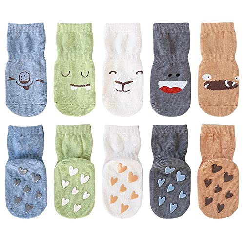 FedMois Pack de 5 Calcetines Antideslizantes de Algodón para Bebé Niños, Monstruo, 1-3 años Cover