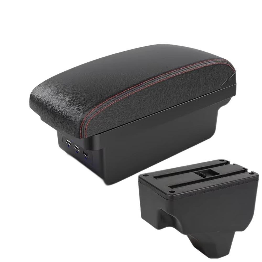 FSOZDBBPL For Peugeot 2008 For Peugeot 208 2019-2024 Car Armrest Box Storage Box Retrofit Car Accessories Interior Parts(B1 Black red 3 USB)