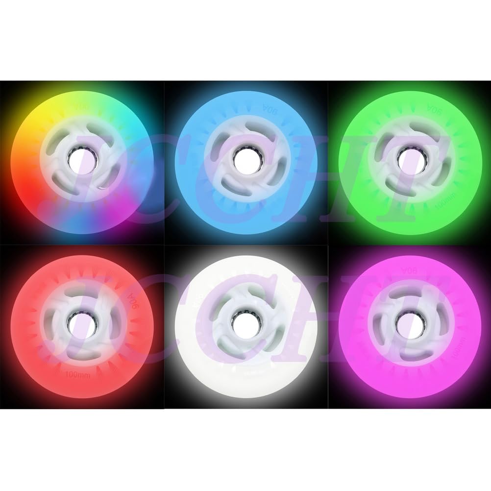 Ruedas Patines línea iluminadas 90mm, 100mm 110mm, 8 Unidades, con Luces LED Intermitentes Poliuretano 90A para reemplazo de patinetes en Interiores y Exteriores