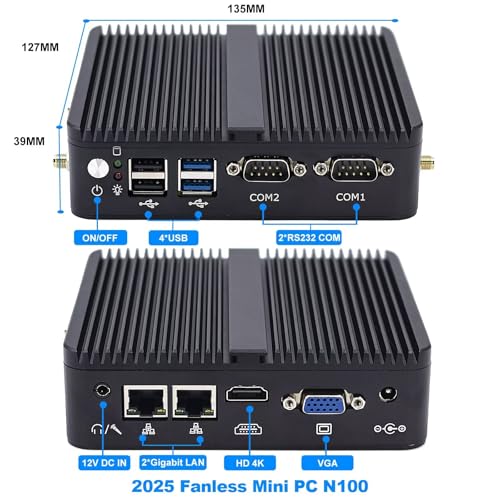 WEIDIAN Industrial PC Fanless Mini PC N100 8GB RAM 128GB SSD, Win11 Mini Computer 2LAN HD VGA 2x RS232 COM, High Performance Compact Design Embedded Industrial Computer for Industrial Applications - Image 2