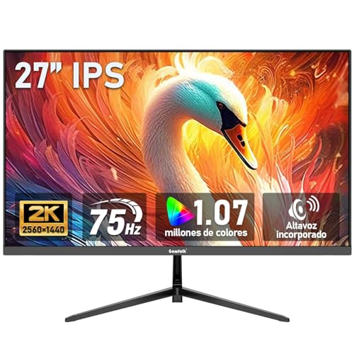 Gawfolk Monitor de PC IPS de 27 Pulgadas 2K QHD (2560×1440), 75Hz, Pantalla para Gaming, 1ms, Adaptive Sync, 100% sRGB, 1.070 Millones de Colores, DisplayPort 1.4, HDMI 2.0, Altavoz Integrado   Negro