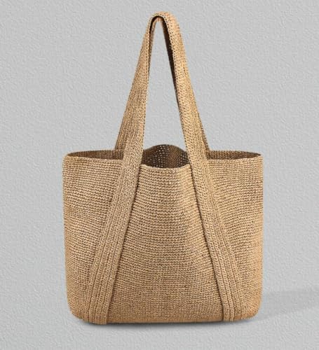 Bolso tote grande de tejido de paja para mujer miniatura 2
