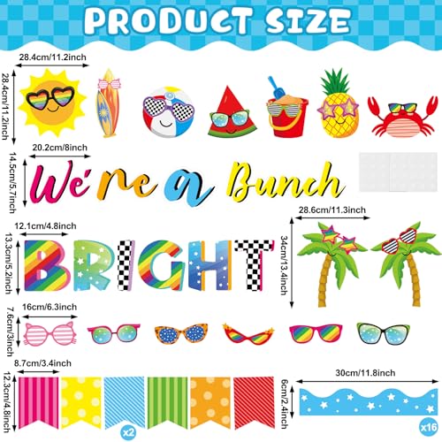 Image of gisgfim Sun Sunglasses Bulletin Board Decorations Summer Hawaiian Paper Cutouts Tropical We're A Bright Bunch Classroom Bulletin for Back to School Teacher Student Door Wall Chalkboard Decor Supplies