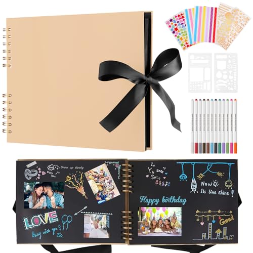 Album Photo Scrapbooking, Albums Photos 80 Pages Noir, DIY Scrapbooking Livre Souvenirs Albums Photo Pour Bébé Enfant, Avec 12 Stylos Métalliques, Photo Scrapbook Pour Mariage, Voyage, Anniversaire