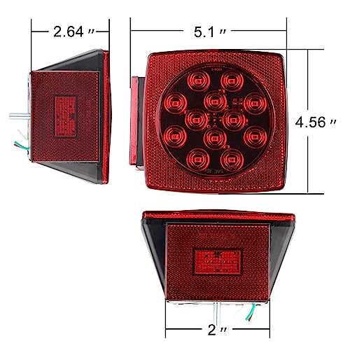 Image of Trailer Lights, 2Pcs Square Red Led Rear Combination Tail Lights