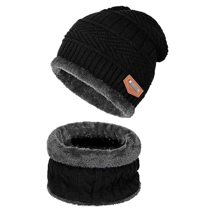 Bureaucrat Beanie Cap Neckwarmer Winter Combo for Men Women Skull Slouchy Winter Woolen Knitted Inside Fur Mens Woollen Caps Muffler Scarf Set-Black Bureaucrat Beanie Cap Neckwarmer Winter Combo for Men Women Skull Slouchy Winter Woolen Knitted Inside Fur Mens Woollen Caps Muffler Scarf Set-Black