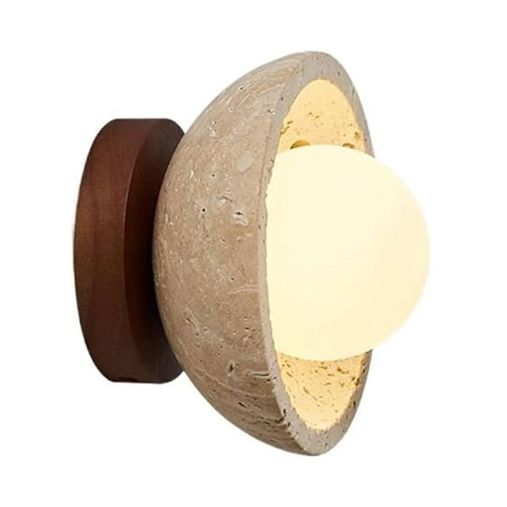 KBUUKYYXouy G9 Screw Single-Head Wall Light, French Industrial Style Wall-Mounted Light Fixture, Creative Yellow Travertine Glass Wall Sconce, Entryway Bedroom Living Room Decorative Wall Lamp