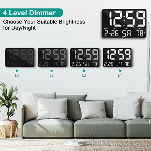U-picks Digital Wall Clock, 11.5" Large Display With Wireless Remote Control, Oversize Alarm With Date Temp, 12/24H - Image 3