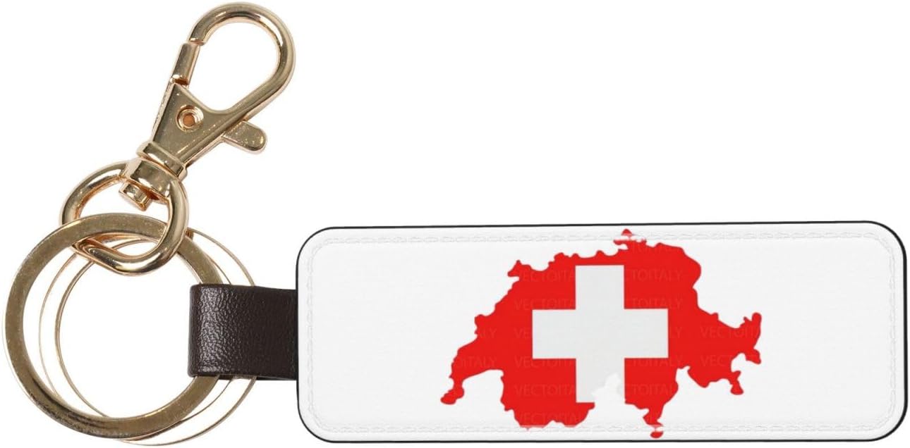 Swiss Flag Map Print Car Keys Keychain Leather Key Chain Holder For Men And Women Universal Car Keychain
