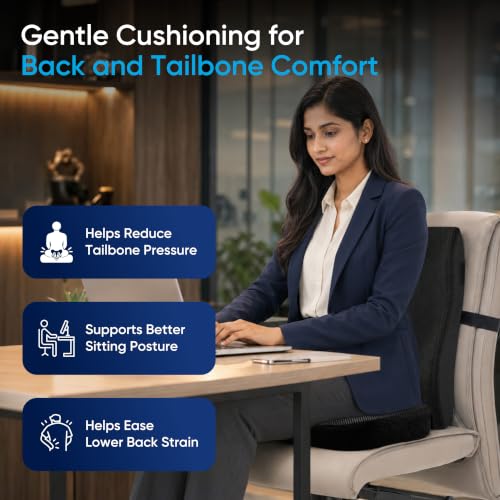 FOVERA Back Support for Office Chair & Coccyx Seat Cushion for Tailbone - Orthopedic Memory Foam Sitting Cushion Combo - Relieves Back, Sciatica, Hip, Seat Bone Pain - for Office & Home Chair - Image 3
