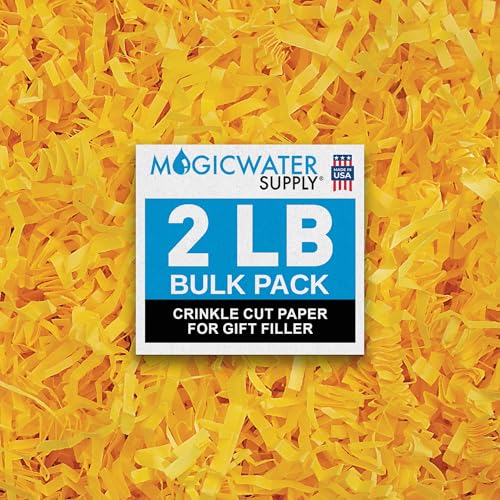 MagicWater Crinkle Cut Paper for Gift Baskets - 2LB - Yellow - Perfect for Shredded Paper Filler Basket Filler Gift Boxes Bridesmaid Gifts Christmas Stuffers & More Ideal for All Occasions