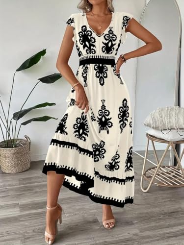Image of PerZeal Women's 2026 Summer Short Sleeves Dresses Boho Floral Print Tiered Casual Flowy Long Maxi Dress